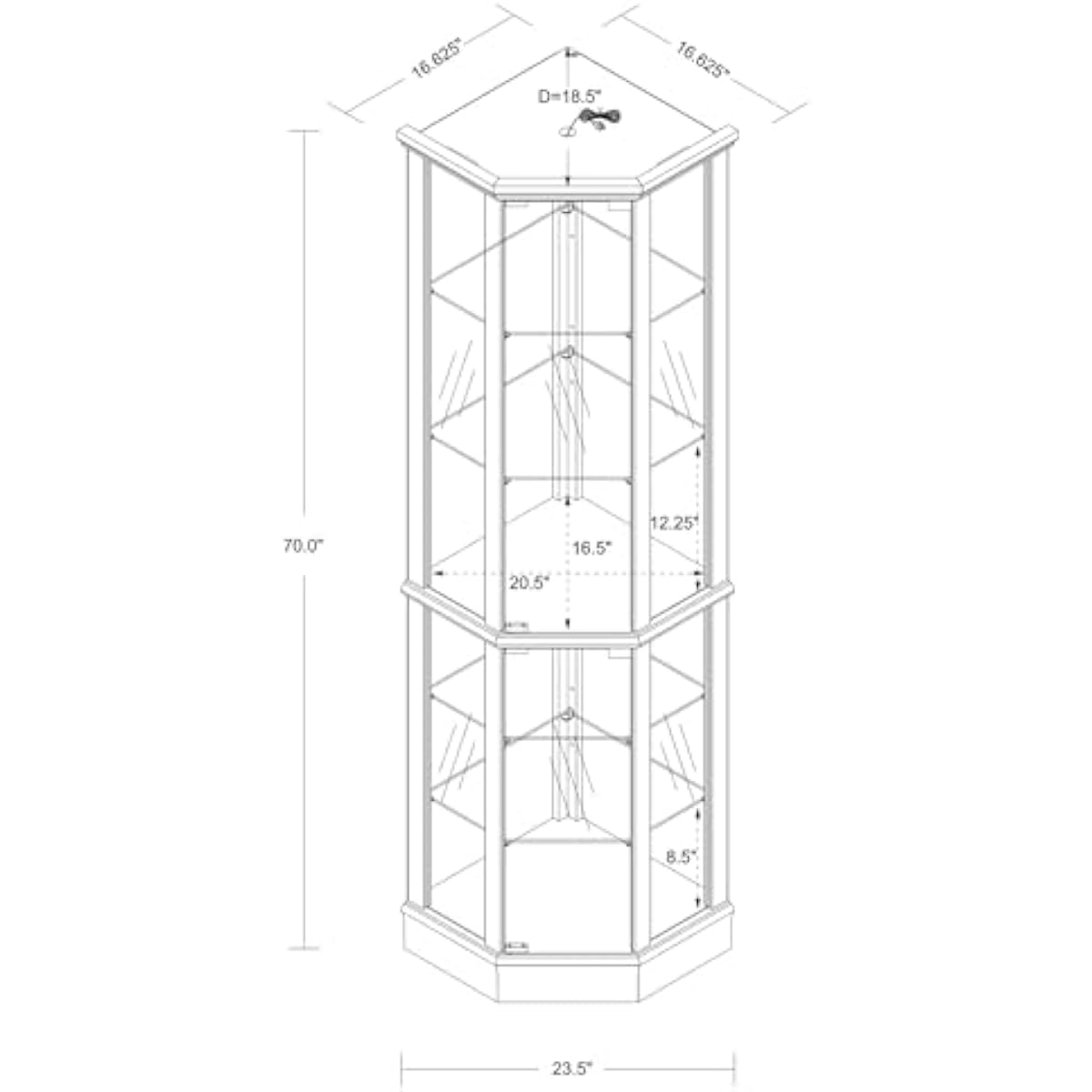 Tall Lighted Curio Cabinet 70  - Wine & Beer Emporium recension och pris