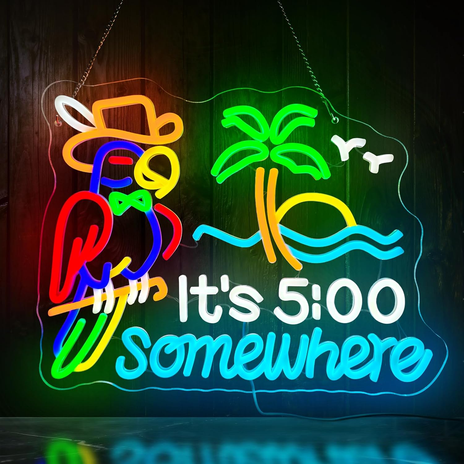 Tiki Bar Parrot Palm Tree Neon - Beer & Wine Grab recension och pris